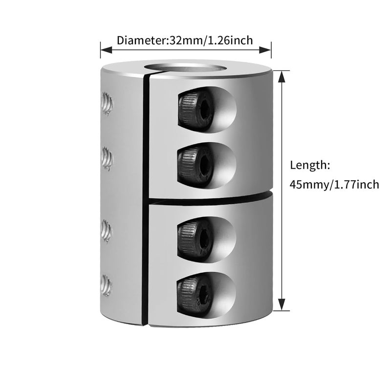 Sinoblu Store Rigid Coupling D32 x L45 13mm to 13mm Bore Aluminum Clamp Shaft Coupler with M5 Screws for Servo Stepper Motor Connector CNC Machine 3D Printers for High-Precision Applications - Image 2